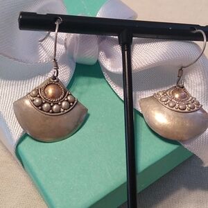 Artisan made 925 & Brass Fan Shaped Earrings with French Hooks